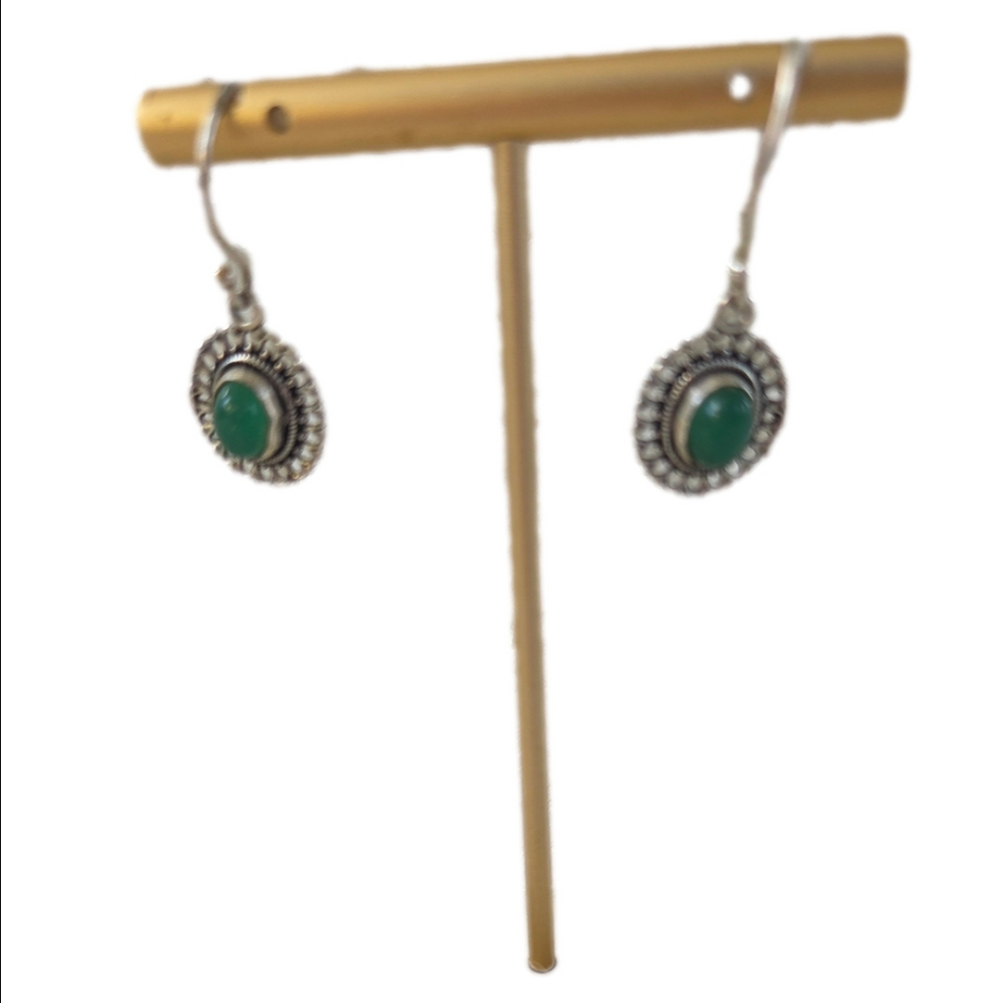 Sterling Silver Green Onyx Dangle Drop Earrings